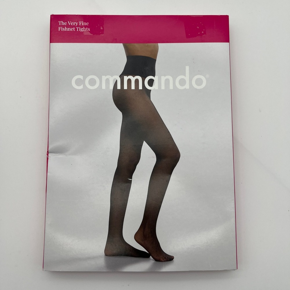 Commando Tights Women L Black Very Fine Fishnet HN001 Raw-Cut Waistband NIB